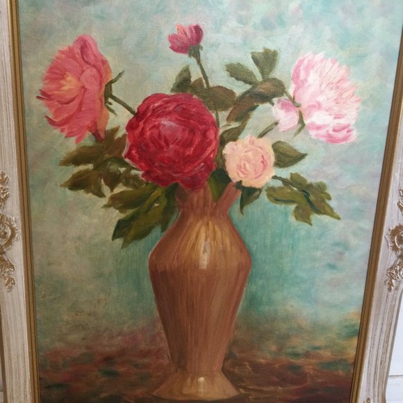 Lusy Morrow Original Art oil painting on Board still life flowers in vase Framed - Picture 4 of 7